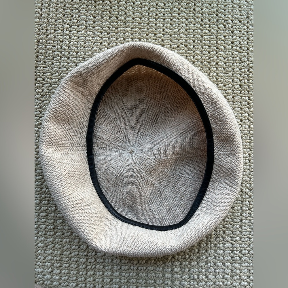 Beige Beret with Black Leather Trim